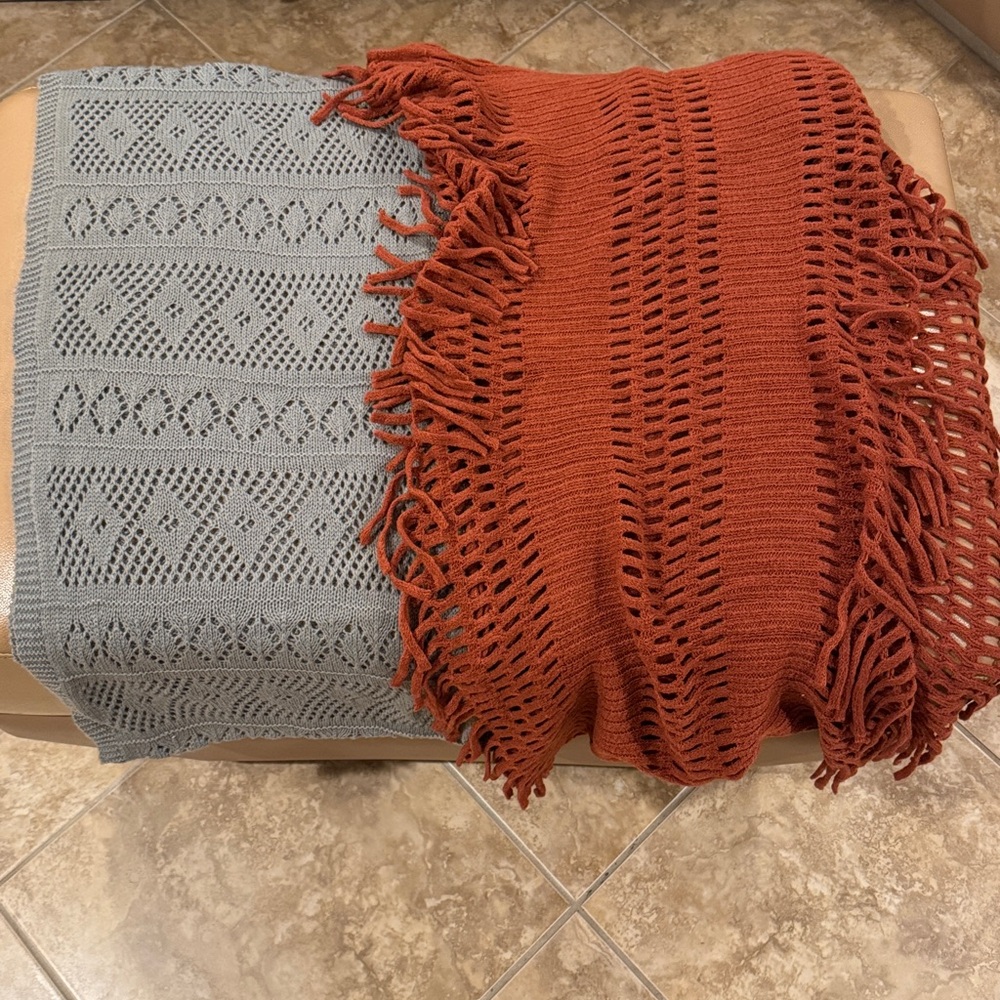 Gray and Rust Knit infinity scarves 2 pieces